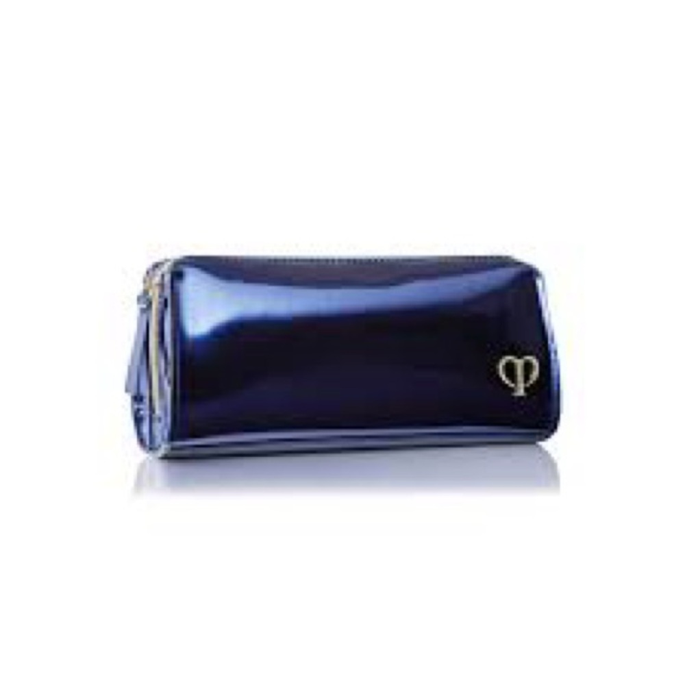 Cle de Peau Glossy Metallic Dark Blue Cosmetic Makeup Bag Pouch